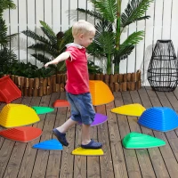 Outsunny 11 PCs Stepping Stones Kids with Non-slip Rubber, Stackable Balance River Stones for Obstacle Course Sensory Play, Outdoor Indoor for 3-8 Years Old(m-1)