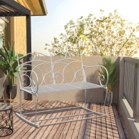 Outsunny Patio 2 Seater Rocking Bench Steel Garden Outdoor Garden Loveseat w/ Elegant Patern for Garden, Balcony, Porch, White(m-8)