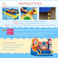 Outsunny 5-in-1 Water Slide Kids Inflatable Bounce House Space Theme Water Park Includes Slide Trampoline Pool Cannon Climbing Wall with Carry Bag, Repair Patches without Air Blower(m-6)