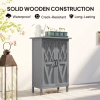 Outsunny Outdoor Storage Cabinet, Wooden Garden Storage Shed with 2-Tier Shelves, Metal Tabletop and Magnetic Doors, Grey(m-7)