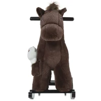 Qaba Kids Plush Ride-On Rocking Horse with Bear Toy, Children Chair with Soft Plush Toy & Fun Realistic Sounds, Brown(m-11)