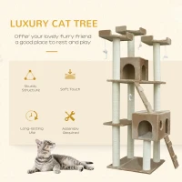 PawHut 71-Inch Cat Tree Furniture Pet Tower House with Scratch Post and Condo, Beige(m-4)
