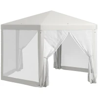 Outsunny 13' x 11' Outdoor Party Tent, Hexagon Sun Shade Shelter Canopy w/ Protective Mesh Sidewalls, Ropes & Stakes, Cream(m-11)