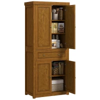 HOMCOM 72.5" Kitchen Pantry Cabinet, Tall Storage Cabinet with Doors, Drawer, and Adjustable Shelves, Distressed Brown(m-11)