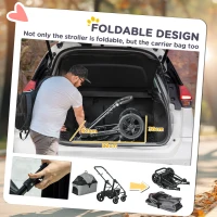 PawHut 2 in 1 Foldable Dog Stroller with Suspension, Detachable Carriage, Adjustable Canopy, Safety Leashes and Storage Basket, Grey(m-6)