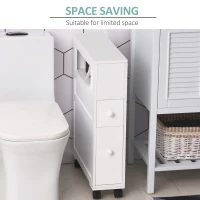 HOMCOM 6.25" x 20.5" x 28.25" Wood Rolling Narrow Bathroom Side Storage Cabinet - White(m-5)