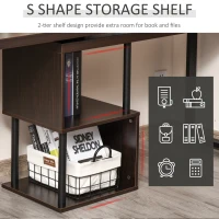 HOMCOM 55" 360 Degree Rotating Corner L-Shaped Computer Desk with Storage Shelves, Home Office Study Writing Workstation Modern Space-Saving Design, Coffee(m-8)
