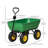 Outsunny Garden Dump Cart Heavy Duty 440lbs Wagon with Steel Frame and 12" Pneumatic Tires, Green(m-3)