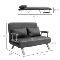 HOMCOM Convertible Sofa Bed Sleeper Chair, 5 Position Adjustable Backrest, Armchair Sleeper with Pillows, Leisure Chaise Lounge Couch, Gray(m-3)