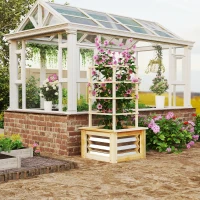 Outsunny Wooden Raised Garden Bed with Trellis, Galvanized Planter Box Elevated Garden Bed for Garden, Patio, Natural Wood(m-10)