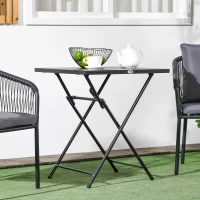 Outsunny Folding Coffee Table, Folding Patio Table, Square Small Side Table with Metal Plate Top, 23.6" x 23.6", Black(m-9)