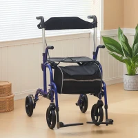 HOMCOM Rollator Walker with Seat, Folding Rolling Walker with 8" Wheels, Walker for Seniors with Adjustable Height, Blue(m-8)