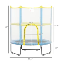 Qaba 4.6FT Trampoline for Kids with Safety Enclosure Net, for 3-6 Years Old, Gifts for Boys & Girls, Light Blue(m-3)