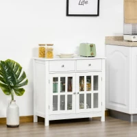 HOMCOM Sideboard Buffet Cabinet, Accent Kitchen Cabinet with Glass Doors, Shelf and 2 Drawers, White(m-8)