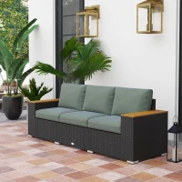 Outsunny 3-Seat Outdoor Patio Sofa with Cushions, PE Rattan Wicker Sofa with Wide Armrests, Outdoor Wicker Couch, Dark Gray(m-2)
