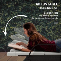 Outsunny Wicker Outdoor Chaise Lounge, 5-Level Adjustable Backrest PE Rattan Pool Lounge Chair with Wheels, Cushion & Headrest, Brown and Cream White(m-6)