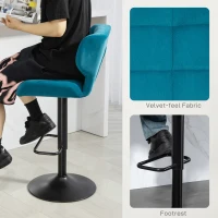 HOMCOM Swivel Tufted Velvet-feel Fabric Barstools Set of 2 Adjustable Bar Stools with Footrest for Counter Dining Room Blue(m-5)