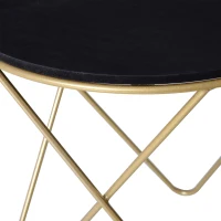 HOMCOM 17" Round Sofa Side Table, Wood Top End Table, Accent Coffee Table with Metal Leg for Living Room, Bedroom, Black and Gold(m-10)