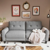 HOMCOM 3-Seater Sofa, Mid-Century Linen Couch with Upholstered Seat, Button-Tufted Back Cushion and Rubber Wood Legs for Living Room, Bedroom, Gray(m-10)