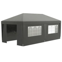 Outsunny 10' x 19.5' Pop Up Canopy Tent Height Adjustable Event Shelter w/ Sidewalls, Leg Weight Bags, Wheeled Carry Bag, Gray(m-11)