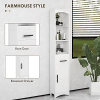 HOMCOM Farmhouse Tall Slim Bathroom Storage Cabinet with Recessed Drawer, Narrow Cabinet with Barn Door, White(m-4)