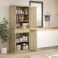 HOMCOM 72" Tall Kitchen Cabinet, Kitchen Pantry Cabinet with Rattan Doors, Drawer, 5-Tier Shelf and Adjustable Shelves, Oak(m-10)