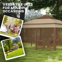 Outsunny Outdoor Patio Pop Up Canopy Gazebo Shelter with Zipper Netting, Carry Bag, 11' x 11', Khaki(m-4)