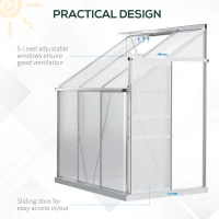 Outsunny 6' x 4' Aluminum Lean-to Greenhouse Polycarbonate Walk-in Garden Greenhouse with Adjustable Roof Vent, Rain Gutter and Sliding Door for Winter, Clear(m-5)
