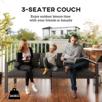 Outsunny 3-Seat Aluminum Outdoor Couch Patio Sofa with Cushions, Wide Seat, Armrests for Garden, Backyard, Balcony, Dark Grey(m-4)