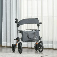 HOMCOM Aluminum Rollator Walker for Seniors and Adults with 10'' Wheels FSA HSA Eligible, Seat and Backrest, Folding Rolling Walker with Adjustable Handle and Storage Bag, Support up to 300lbs, Gray(m-10)