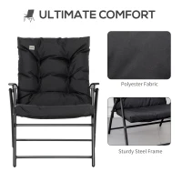 Outsunny Foldable Lounge Chair, Fabric Upholstered Recliner, Outdoor Lounger with Armrest, Metal Frame for Backyard, Black(m-6)