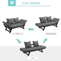 HOMCOM Single Person 3 Position Convertible Chaise Lounger Sofa Bed with 2 Large Pillows and Oak Frame, Dark Gray(m-5)