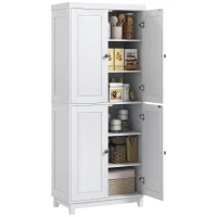 HOMCOM 72.5" Kitchen Cabinet, Pantry Storage Cabinet with 4 Doors, Adjustable Shelves for Dining Room, Distressed White(m-11)