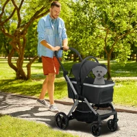 PawHut 3-in-1 Pet Stroller, Folding Stroller for Small Dogs and Cats, Black(m-2)