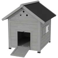 PawHut Duck Coop, Wooden Duck House with Openable Roof & Double Doors, Light Gray(m-1)