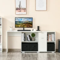 HOMCOM Convertible L-Shaped Computer Desk, Corner Table wth 3 Fabric Storage Boxes, Retractable Home Office Desk, White(m-8)