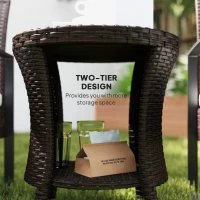 Outsunny 18" Wicker Outdoor Coffee Table, PE Rattan Patio Side Table with 2-Tier Storage, Composite Wood Top, Brown(m-6)