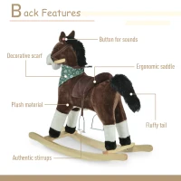 Qaba Kids Plush Ride-On Rocking Horse Toy Cowboy Rocker with Fun Realistic Sounds for Child 3-6 Years Old, Brown(m-8)