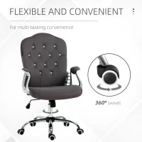 Vinsetto Office Chair, Velvet Computer Chair, Button Tufted Desk Chair with Swivel Wheels, Adjustable Height, Tilt Function, Dark Grey(m-6)