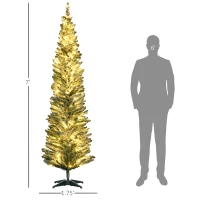 HOMCOM 7ft Pencil Christmas Tree, Slim Artificial Christmas Tree with Realistic Branches and Warm White LED Lights, Green(m-3)