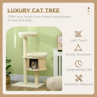 PawHut Cat Tree, 3 Level Cat Tower with Scratching Posts, Bed, Condo, Badminton Toys, for Multiple Kittens(m-4)