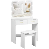 HOMCOM Makeup Vanity Table Set with Stool, Dressing Table with LED Lighting Mirror, Drawers, for Bedroom, White(m-11)