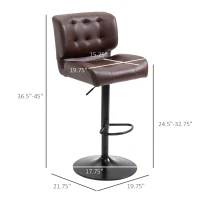 HOMCOM Bar Height Bar Stools Set of 2 with Adjustable Seat, Adjustable Swivel Barstools with Thick Padded Cushion and Metal Footrest for Home Bar, Brown(m-3)
