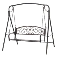 Outsunny 2 Seater Porch Swing Chair, Weather Resistant Outdoor Swing Seat with Metal Frame for Garden, Backyard, Lawn, Black(m-11)