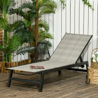 Outsunny Outdoor Chaise Lounge Chair, Waterproof Rattan Wicker Pool Furniture with 5-Position Reclining Adjustable Backrest & Wheels for Beach, Tanning, Poolside, Patio, Mixed Gray(m-2)