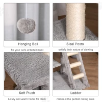 PawHut 47" Tall Cat Tree Tower with Condo, Ladder, Scratching Posts and Hanging Ball, Light Grey(m-5)