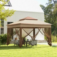 Outsunny Outdoor Patio Pop Up Canopy Gazebo Shelter with Zipper Netting, Carry Bag, 11' x 11', Khaki(m-10)