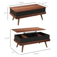 HOMCOM Lift Top Coffee Table with Hidden Compartments and Wood Legs, Walnut(m-3)