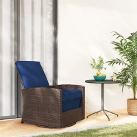 Outsunny Outdoor Wicker Swivel Recliner Chair, Reclining Backrest, Lifting Footrest, 360° Rotating Basic, Water Resistant Cushions for Patio, Dark Blue(m-10)