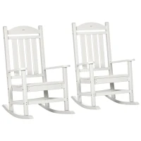 Outsunny 2PCs Outdoor Rocking Chair with Armrests, Fade-Resistant Waterproof HDPE for Indoor & Outdoor, White(m-1)